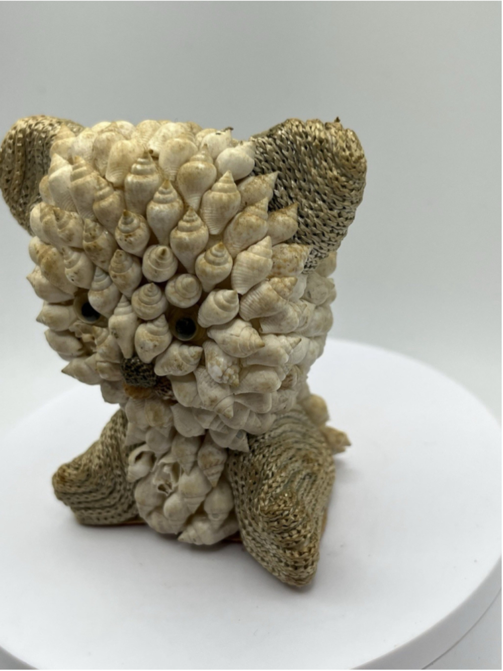VINTAGE Sea Shell- Folk Art -Teddy Bear 1970's Beach house decor 3.25"H. SEE